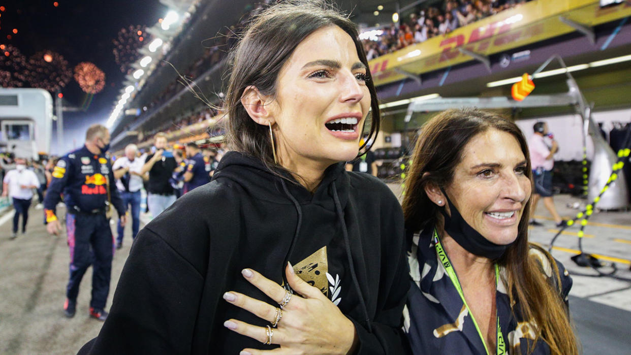 Pictured here, Max Verstappen's emotional girlfriend Kelly Piquet after he won the world title.