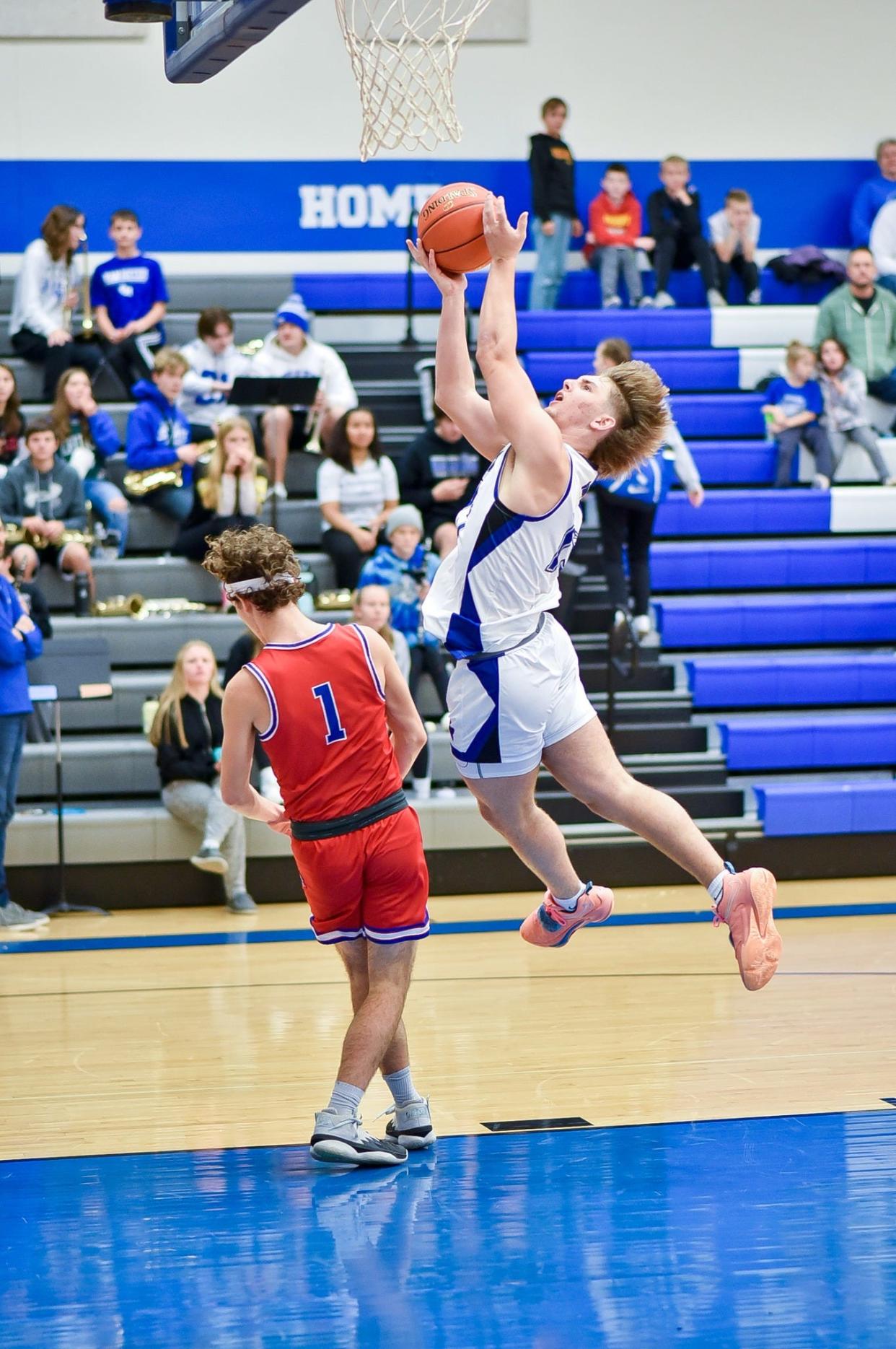 Michael Banks goes up for a shot during a game against Interstate 35 on Friday, Dec. 2, 2022, at Van Meter.