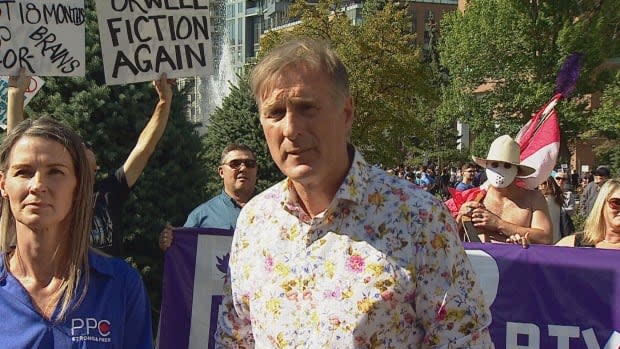 The People’s Party of Canada Leader Maxime Bernier attended a rally in Calgary on Saturday.  (Mike Symington/CBC - image credit)