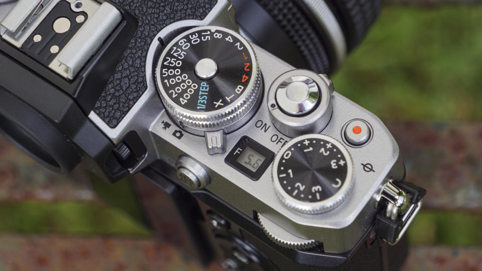 The shutter speed and exposure compensation dials on the Nikon Z fc