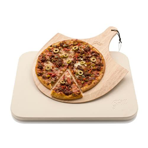 38) HANS GRILL PIZZA STONE | Rectangular Pizza Stone For Oven Baking & BBQ Grilling With Free Wooden Peel | Extra Large 15 x 12" Inch Durable Cordierite Cooking Stone.