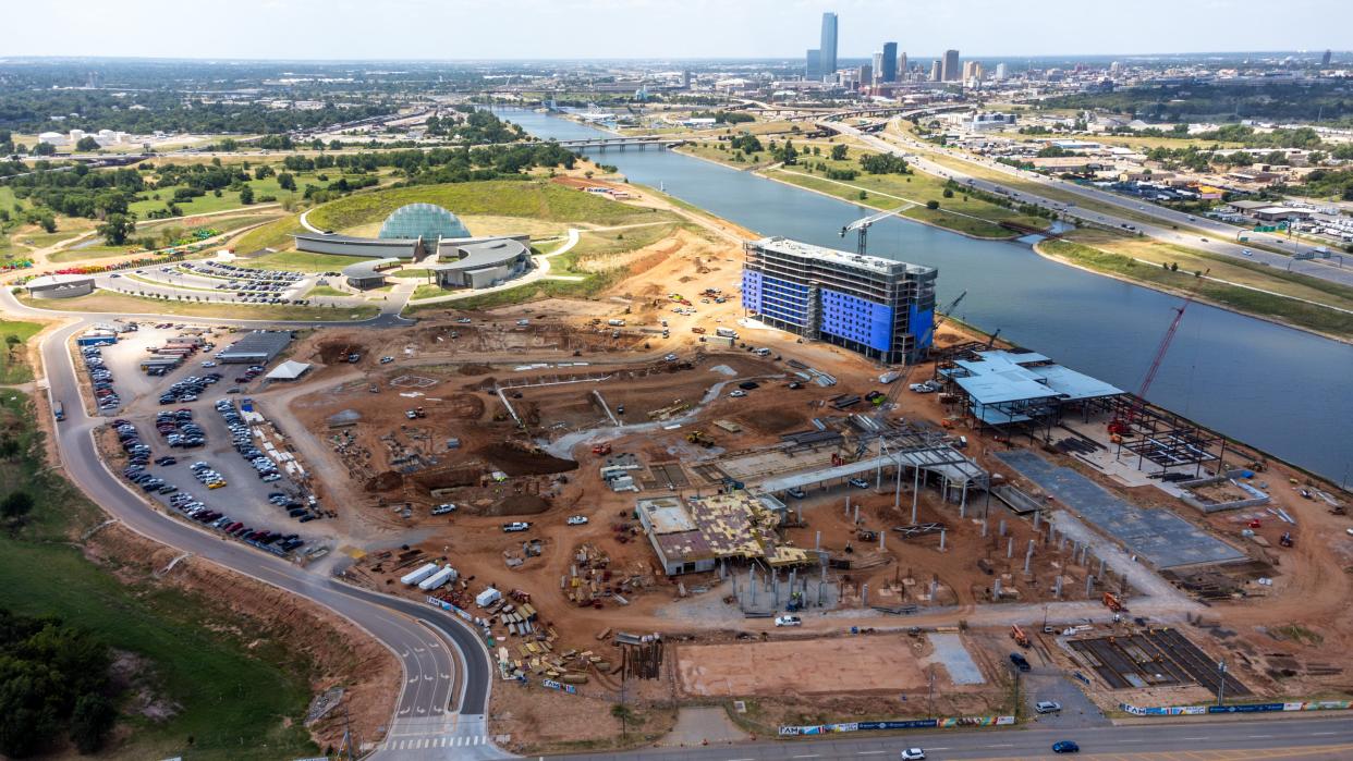 The First Americans Museum and construction of the OKANA resort are shown in this photo of the new Horizons District between Interstate 35 and Eastern Avenue along the south shore of the Oklahoma River.