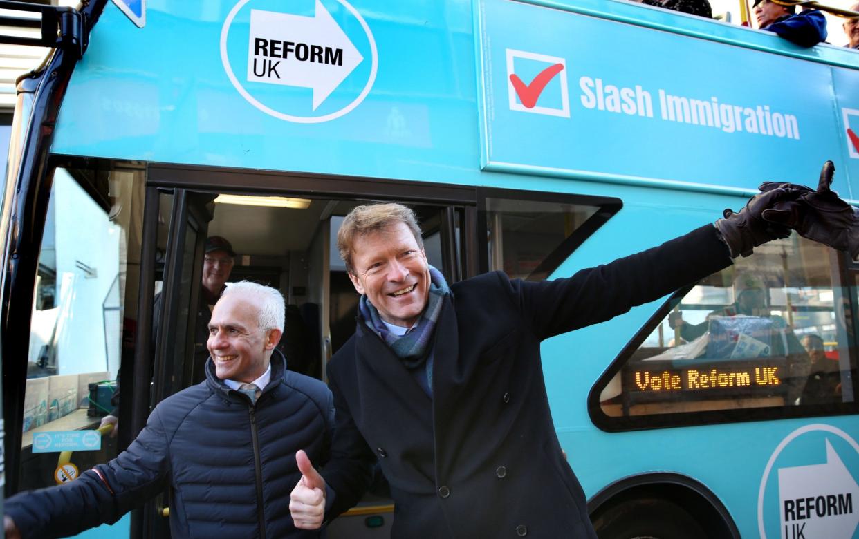 The Reform UK battle bus arrives in Wellingborough