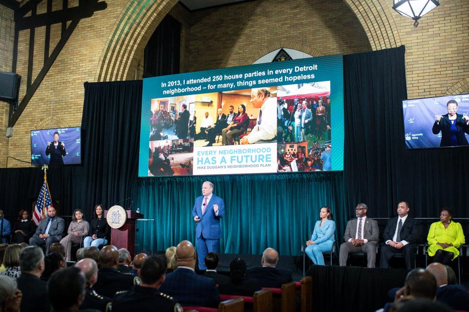 Mayor Mike Duggan speaks during State of the City at Dexter Avenue Baptist Church in Detroit on Wednesday, April 17, 2024.