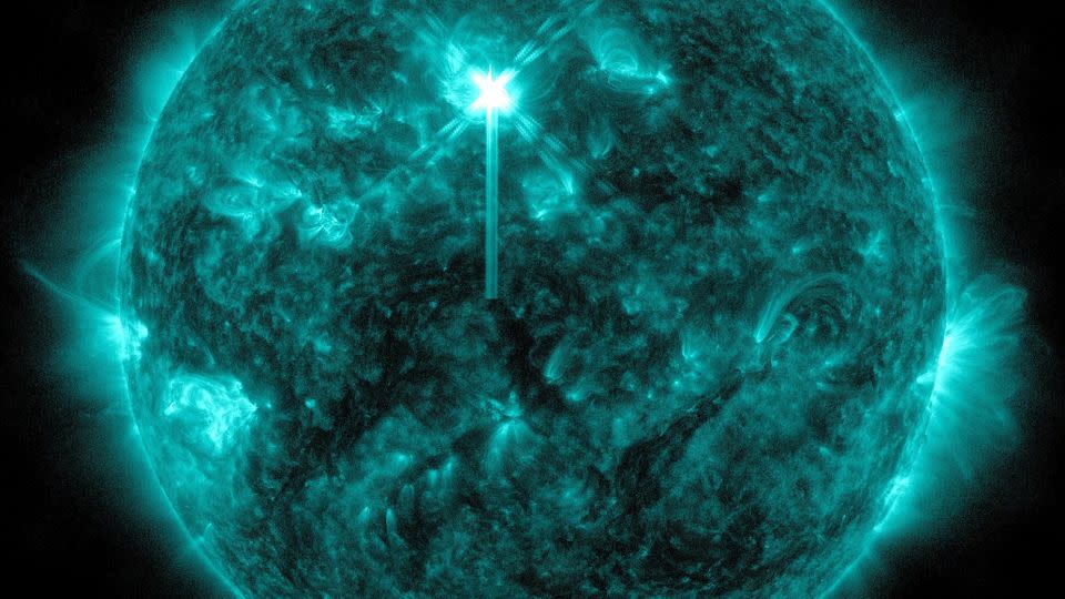 NASA's Solar Dynamics Observatory captured this image of a solar flare in extreme ultraviolet light on May 2.  The solar flare is the bright flash towards the upper central part of the sun.  -NASA/SDO