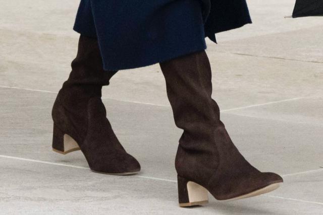Jill Biden Sharpens Up for Winter in Icy Blue Coat and Brown Suede Boots  for Delaware Getaway