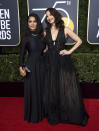 <p>Terminamos con Salma Hayek y Ashley Judd, que no acudieron con ninguna activista a la gala de los Globos de Oro, pero que posaron juntas en la alfombra roja como dos de las mujeres que más han protestado contra el acoso sexual en Hollywood y que, además, se atrevieron a contar sus experiencias personales con Harvey Weinstein. (Foto: Gtres). </p>