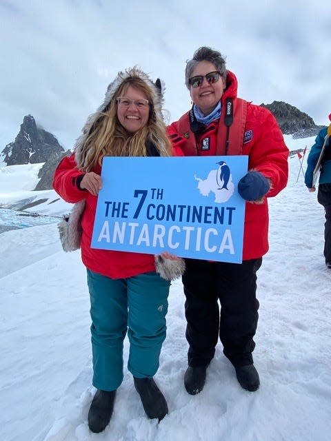 Two local sisters, Julie Longacre and Kristi Long, enjoyed a trip to Antarctica last month.  It was Kristi’s 7th continent and she gave Julie the gift of this trip as a 50th bday present.  It was such an adventure!  Ice-camping and polar-dipping and dozens of whales.  Hope you’ll join us for desserts and stories this Saturday.