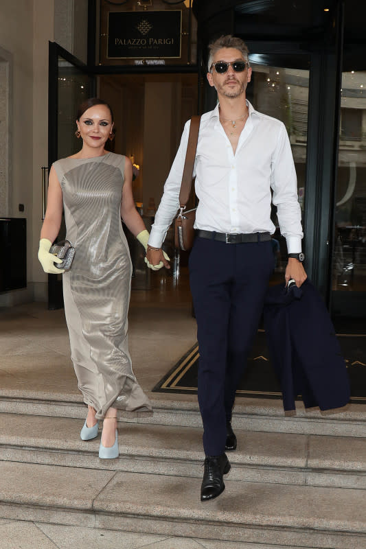 MILAN, ITALY - SEPTEMBER 20: Christina Ricci and Mark Hampton are seen during the Milan Fashion Week - Womenswear Spring/Summer 2024 on September 20, 2023 in Milan, Italy. (Photo by Robino Salvatore/GC Images)<p>Robino Salvatore/Getty Images</p>