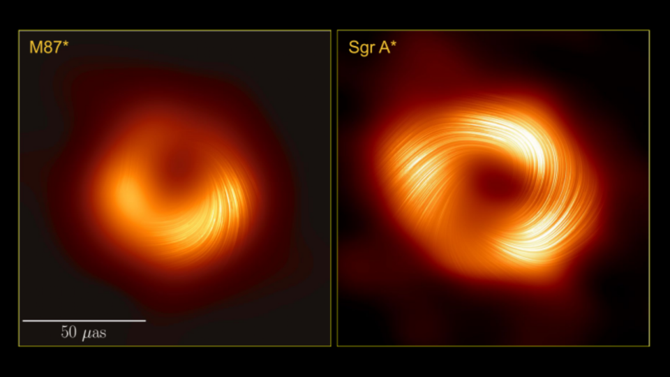 two bright orange rings on a black background