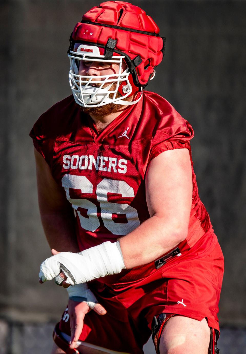 Oklahoma's Robert Congel (66) during the University of Oklahoma's Spring football practice in Norman, Okla. on Thursday, March 24, 2022. 