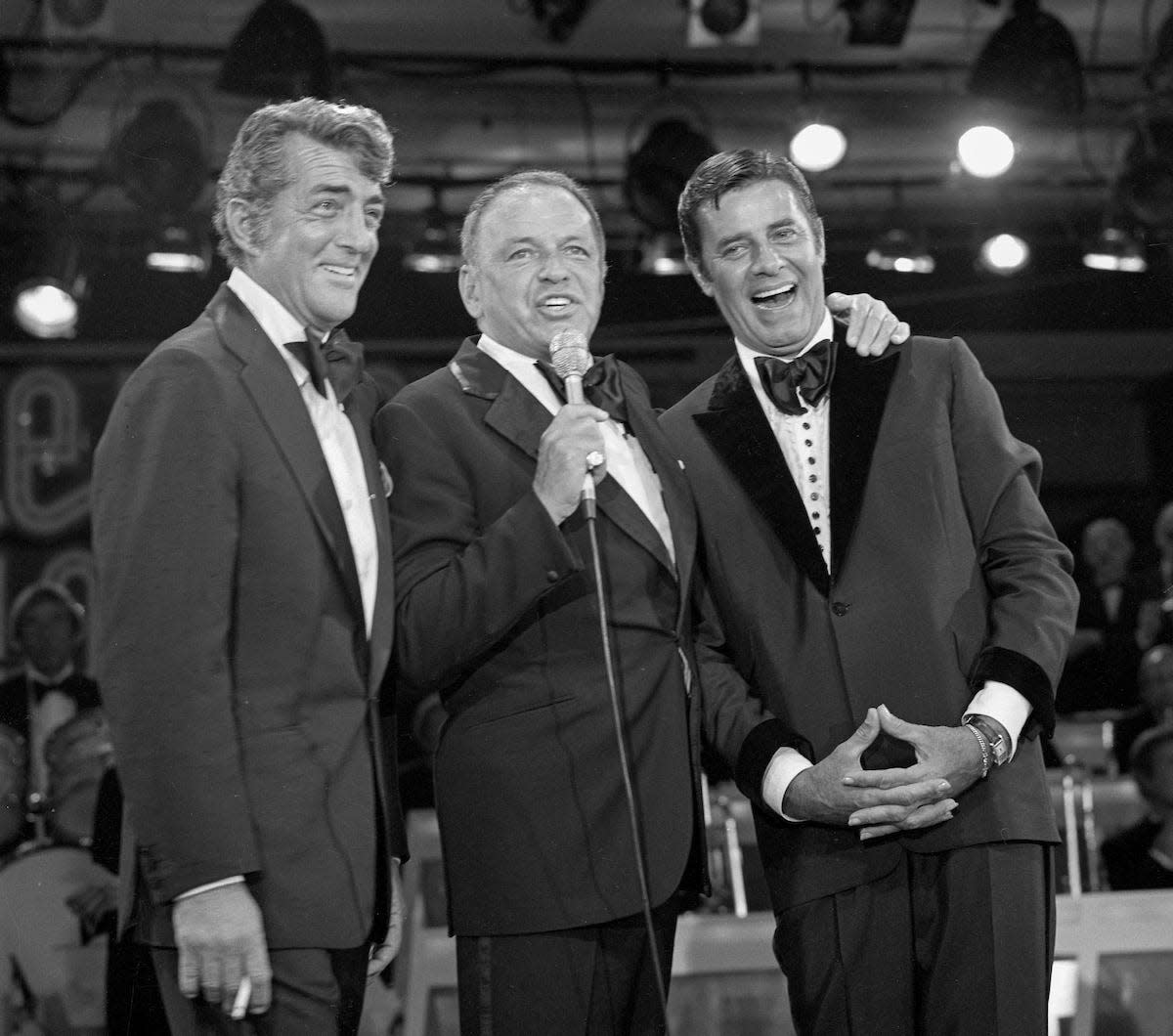 Frank Sinatra reunites Jerry Lewis and Dean Martin during the Jerry Lewis MDA Labor Day Telethon Sept. 5, 1976 at the Sahara in Las Vegas. (Las Vegas News Bureau Collection, LVCVA Archive)