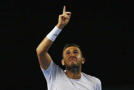 Tennis - Australian Open - Melbourne Park, Melbourne, Australia - 20/1/17 Britain's Daniel Evans celebrates winning his Men's singles third round match against Australia's Bernard Tomic. REUTERS/Edgar Su