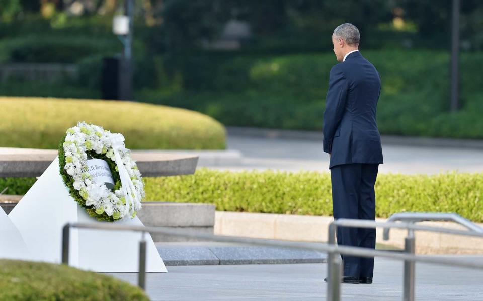 <p>On a visit in May 2016, Obama laid a wreath and took a moment of silence at the Hiroshima Peace Memorial in Japan.</p>