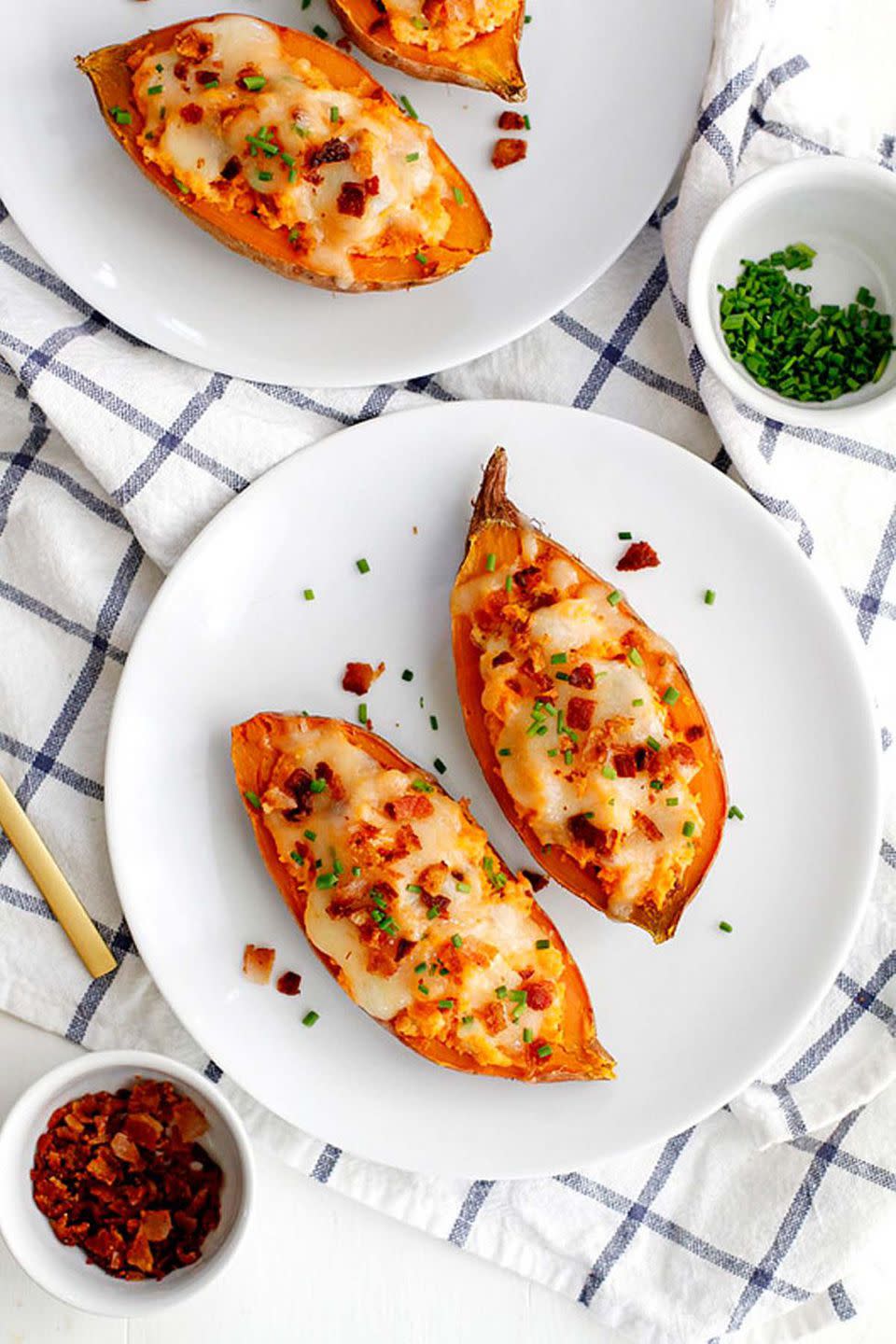 Twice-Baked Sweet Potatoes with Bacon and Chives