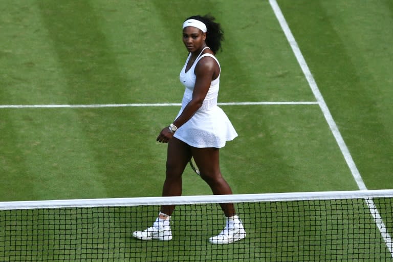 Serena Williams of the US wins a point against Britain's Heather Watson during their women's singles 3rd round match, on day five of the Wimbledon Championships, at the All England Tennis Club in south-west London, on July 3, 2015