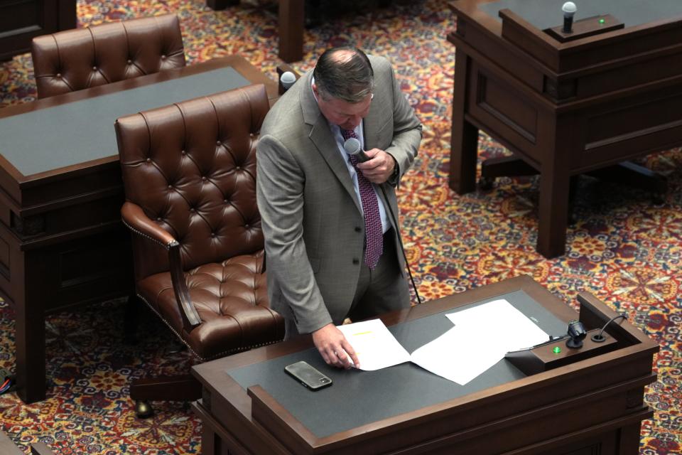 State Sen. Lonnie Paxton speaks Wednesday during a Senate special session at the state Capitol.