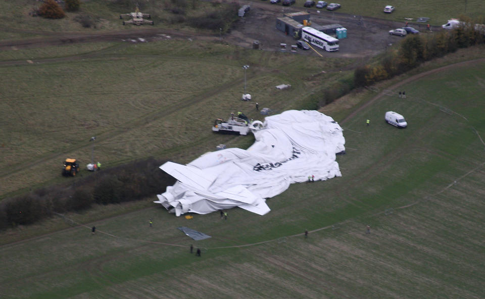 <em>Damaged – pictures have emerged of the canopy of the huge aircraft completely collapsed following its collision (Pictures: SWNS)</em>