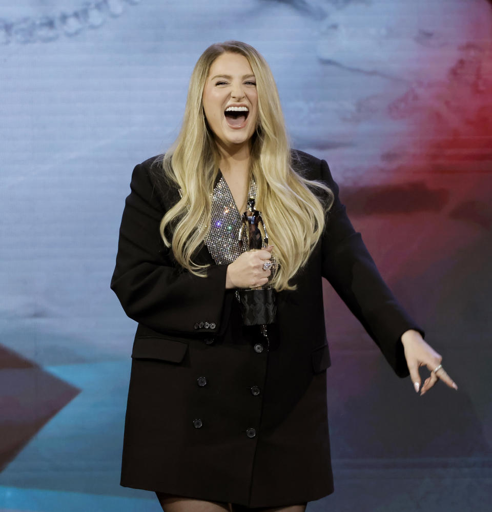 LOS ANGELES, CALIFORNIA - AUGUST 27: (FOR EDITORIAL USE ONLY) Meghan Trainor accepts the Rolling Stone Sound of the Year Award onstage during the 2023 Streamy Awards at Fairmont Century Plaza on August 27, 2023 in Los Angeles, California. (Photo by Kevin Winter/Getty Images)