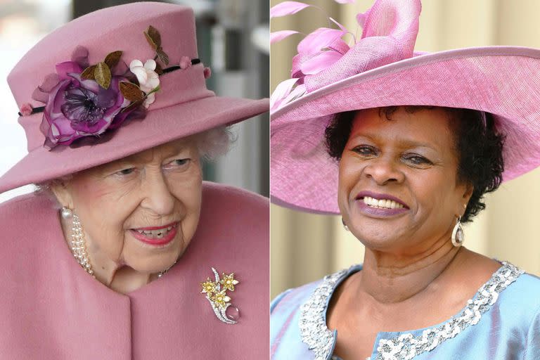 Esta combinación de imágenes de archivo creadas el 21 de octubre de 2021 muestra a la reina Isabel II de Gran Bretaña y a Dame Sandra Mason, gobernadora general de Barbados. La ruptura de los lazos de Barbados con los británicos es significativa, no solo para la reina Isabel II en el ocaso de su reinado, sino también para su sucesor, el príncipe Carlos, y se considera que la medida probablemente revivirá los movimientos republicanos en todo el mundo.