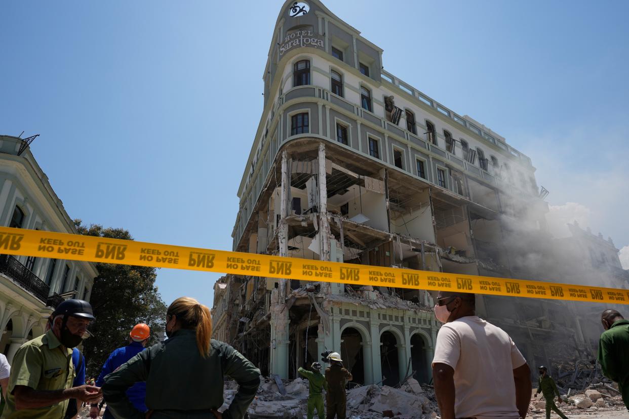 The five-star Hotel Saratoga is heavily damaged after an explosion in Old Havana, Cuba, on Friday.