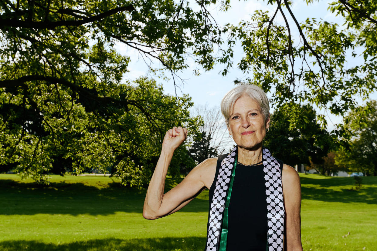 Dr. Jill Stein raises a fist (Mustafa Hussain for NBC News file)