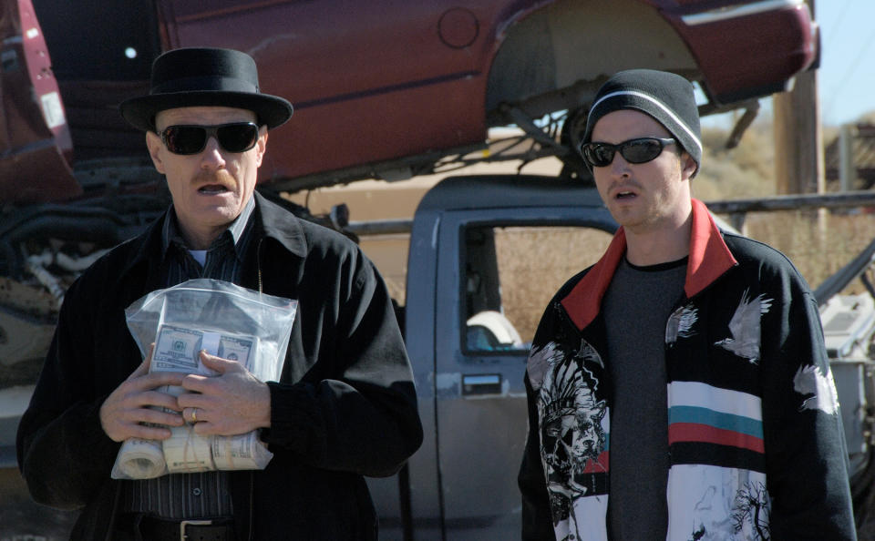 Brian Cranson as Walter White, Aaron Paul as Jesse Pinkman in 'Breaking Bad.'