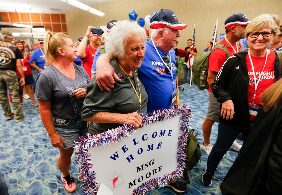 Hundreds of people came out to the Springfield-Branson National Airport to greet veterans as they returned home from an Honor Flight of the Ozarks trip to Washington D.C. on Tuesday, Aug. 23, 2022.