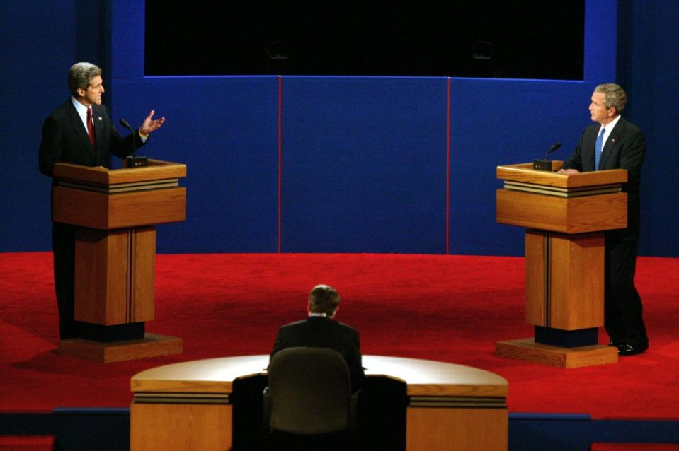 Kerry and Bush debate at the University of Miami on September 30, 2004 in Coral Gables, Florida (Getty Images)