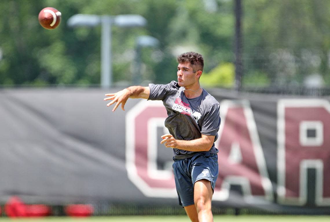 South Carolina quarterback recruit Dante Reno (Class of 2024) works out at the Shane Beamer Football Camp held Thursday, June 9, 2022.