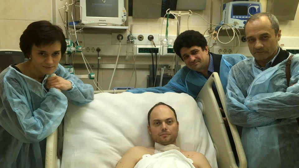 Vladimir Kara-Murza recovers in a hospital after a suspected 2017 poisoning attack in Moscow, Russia.  