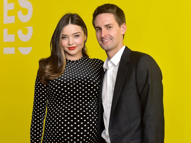 <p>Stefanie Keenan/Getty</p> Miranda Kerr (left) and Evan Spiegel in Los Angeles on Sept. 4, 2019