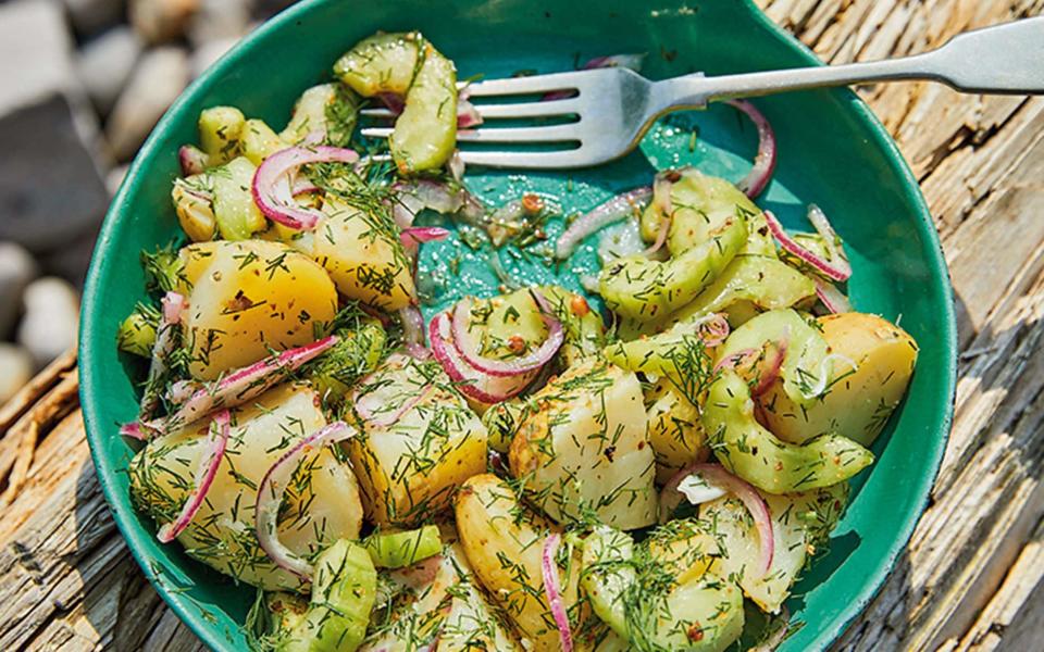 Potatoes pepped up with fresh herbs and the gentle tang of picked vegetables - Emli Bendixen