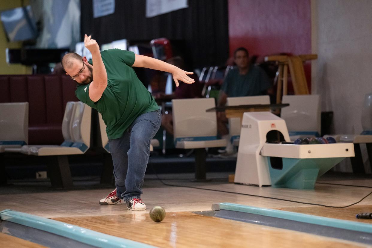 Danny Finn of Franklin competes in "Bowling for Scholars," a TV program that raises money for college students hosted at Sparetime Recreation in Whitinsville on Thursday.