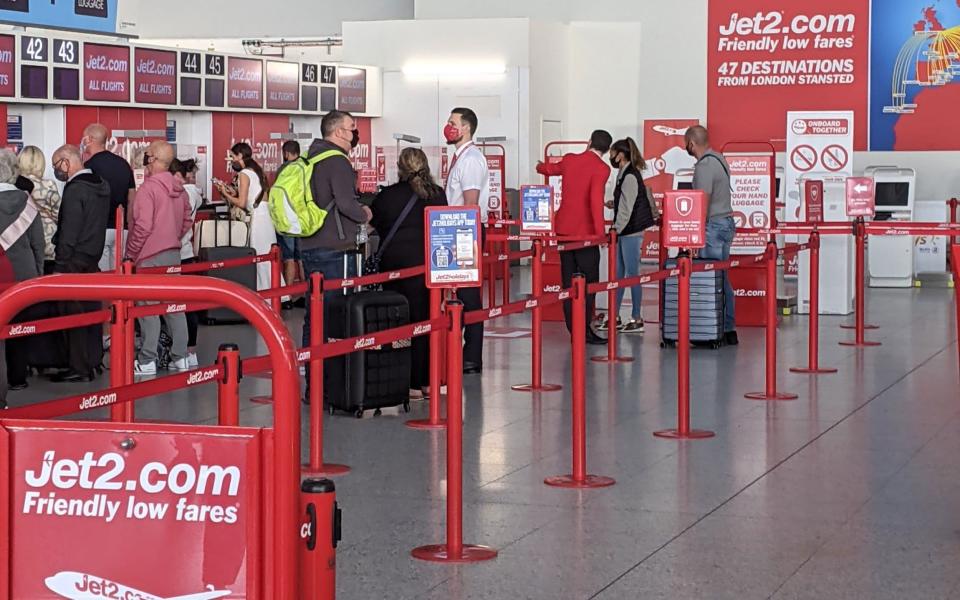 Jet2 check in at Stansted - Emma Featherstone