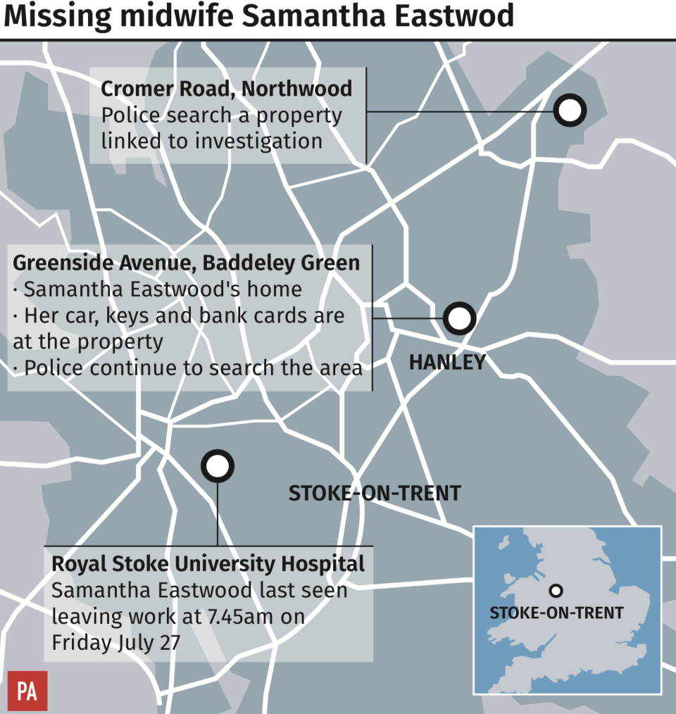 Ms Eastwood’s last known movements (PA)