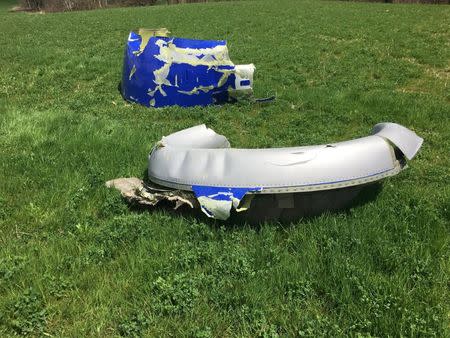U.S. NTSB photo shows parts of the engine cowling from the Southwest Airlines plane which blew its engine in mid air yesterday over the skies of Philadelphia, Pennsylvania, U.S., in this image released on April 18, 2018. NTSB/Handout via REUTERS