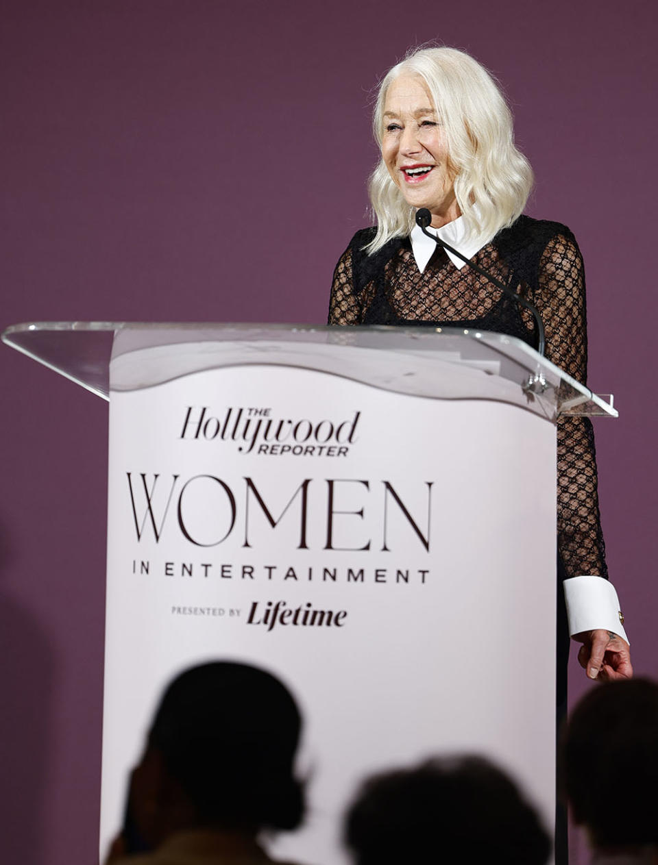 Helen Mirren speaks onstage during <em>The Hollywood Reporter’</em>s Women in Entertainment 2023 at The Beverly Hills Hotel on Dec. 7 in Los Angeles.