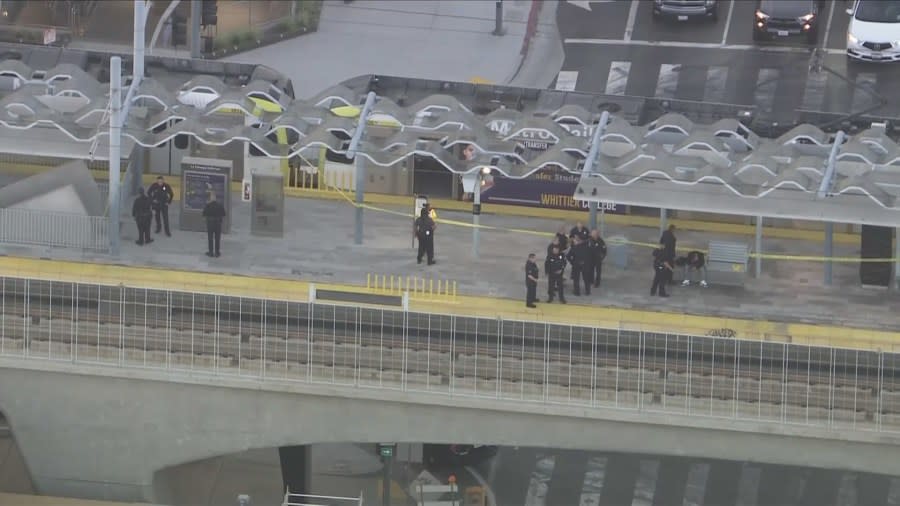 A man was killed in a shooting at a Metro train station in Baldwin Hills on June 21, 2024. (KTLA)