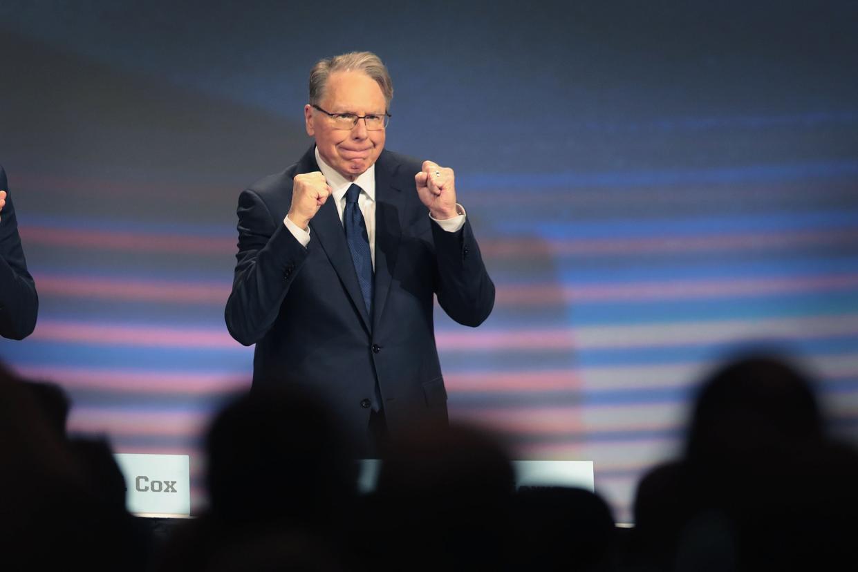 <p>Wayne LaPierre, NRA vice president and CEO attends the NRA annual meeting of members at the 148th NRA Annual Meetings & Exhibits on April 27, 2019 in Indianapolis, Indiana.</p> (Photo by Scott Olson/Getty Images)