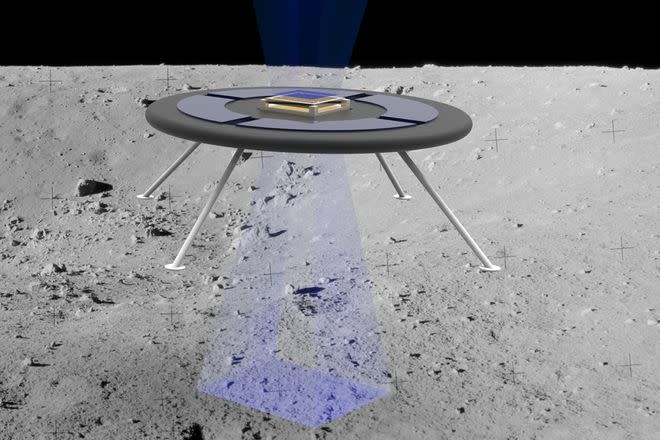 Conceito artístico do veículo espacial flutuante acima da superfície lunar (Imagem: Reprodução/MIT)