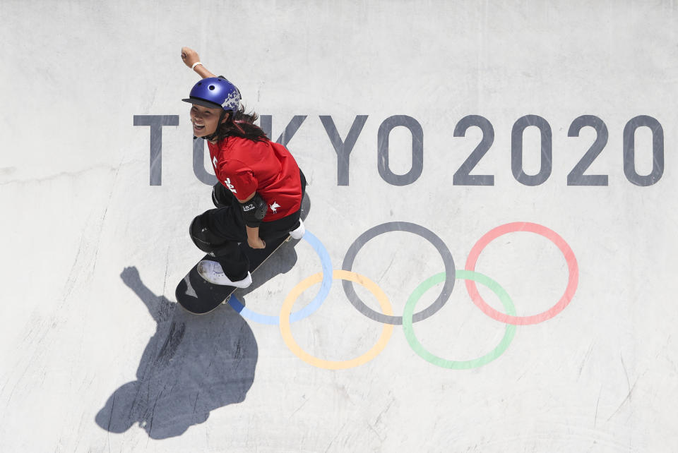 TOKYO, JAPAN - AUGUST 4: Sakura Yosozumi of Japan competes in the Women's Park Skateboarding Final on day twelve of the Tokyo 2020 Olympic Games at Ariake Urban Sports Park on August 4, 2021 in Tokyo, Japan.  (Photo by Jean Catuffe/Getty Images)