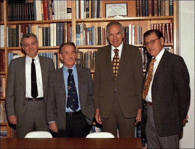 Kenneth Street (left), Stanley Thompson, Glenn Seaborg, and Al Ghiorso at the 25th anniversary celebration of the discovery of berkelium.