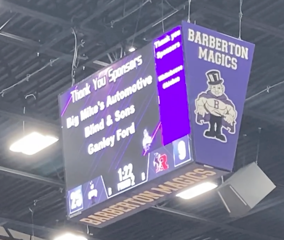The new digital scoreboard located at Greynolds Gym in Barberton.