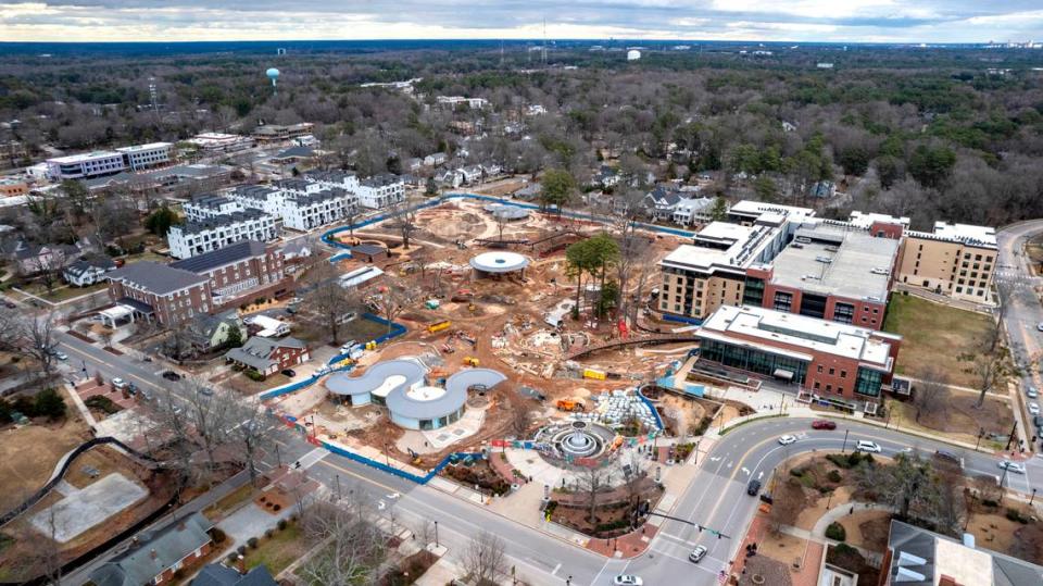 Construction continues Monday, Jan. 23, 2022 at the 7-acre Downtown Cary Park.