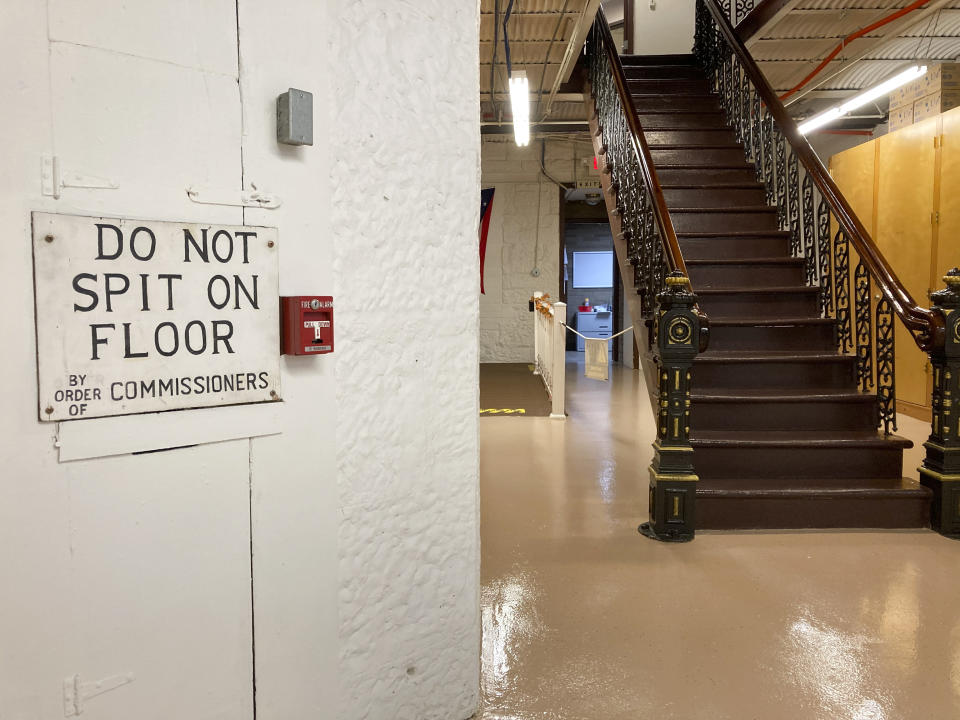 The basement of the courthouse where the Carroll County board of elections is located at the Carroll County Courthouse in Carrollton, Ohio, Monday, Sept. 26, 2022. (AP Photo/Julie Carr Smyth)