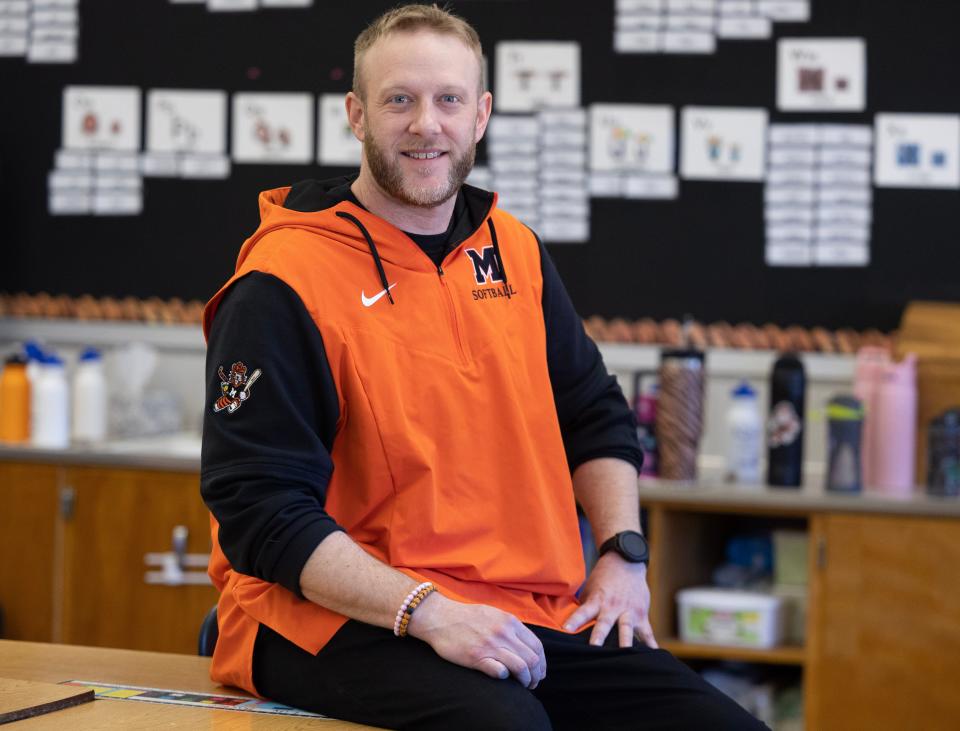 Ryan Hendershot, a first-grade teacher at Whittier Elementary in Massillon, is a Canton Repository Teacher of the Month for February. He was photographed Tuesday, Feb. 6, 2024, in his classroom.