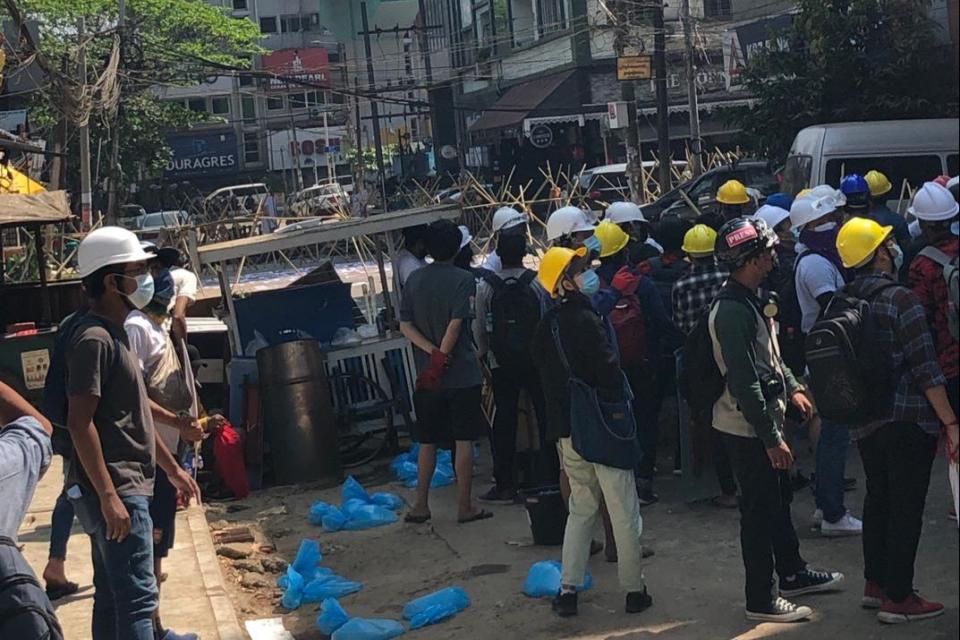 Protesters made makeshift barricades to stop the militaryLydia