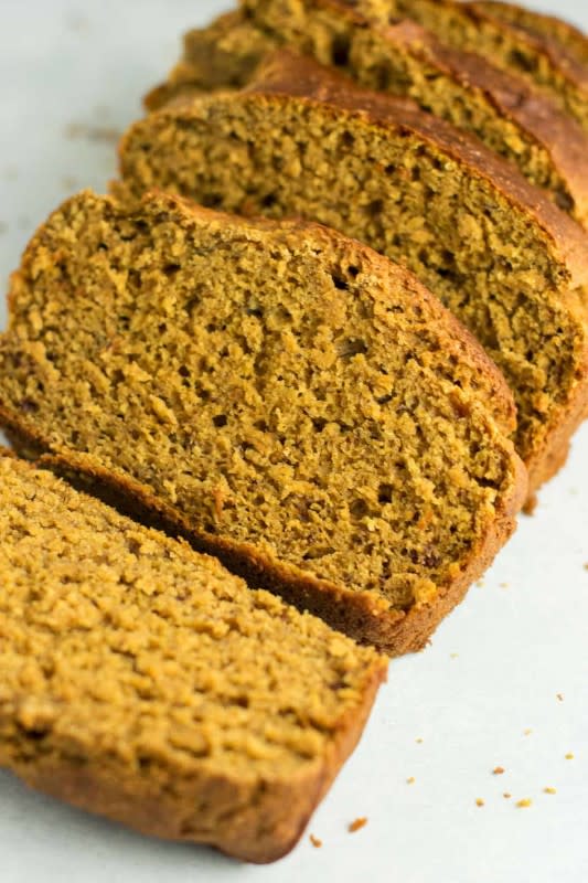 <p>Build Your Bite</p><p>This healthy pumpkin banana bread recipe is made with greek yogurt. A delicious pumpkin bread made without any oil or butter and naturally sweetened! </p><p><strong>Get the recipe: <em><a href="https://buildyourbite.com/healthy-pumpkin-banana-bread/" rel="nofollow noopener" target="_blank" data-ylk="slk:Healthy Pumpkin Banana Bread;elm:context_link;itc:0;sec:content-canvas" class="link ">Healthy Pumpkin Banana Bread</a></em></strong></p>