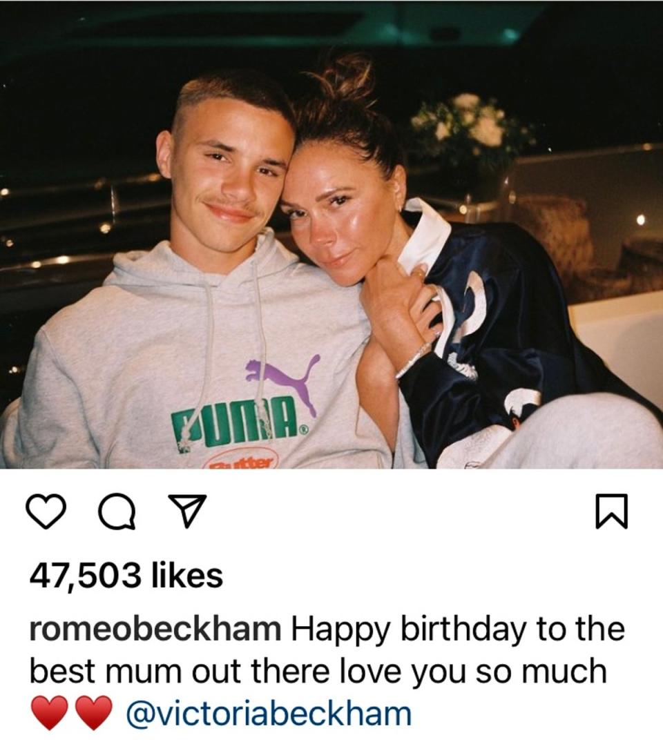 Romeo also shared a touching tribute to the former Spice Girl (Romeo Beckham/Instagram)